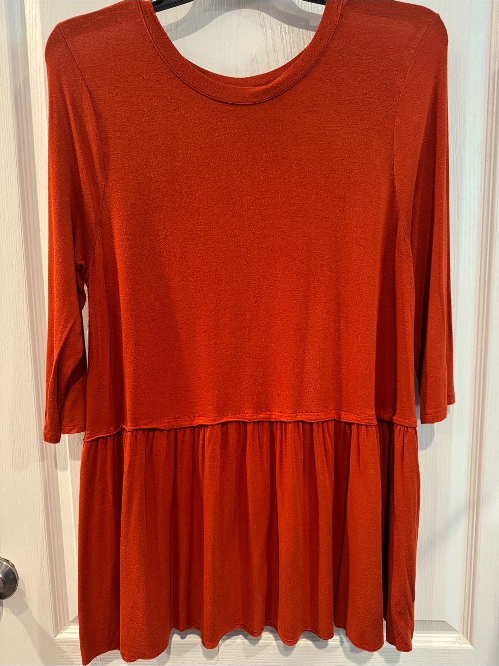 Rust Orange Babydoll Tunic Top XL 3/4 Sleeve Tiered Fall